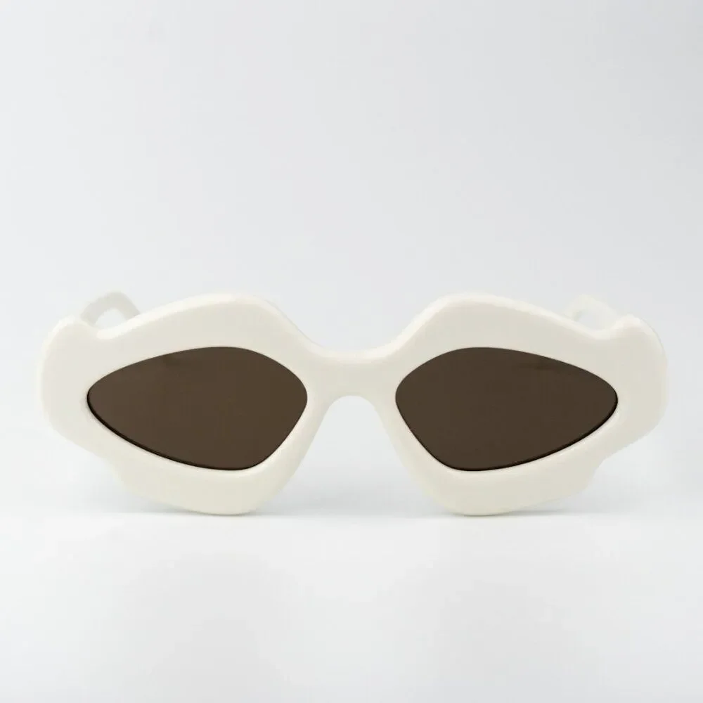 Loewe Sunglasses LW40109U 21E CURVY Shiny Ivory Brown Geometric BRAND NEW